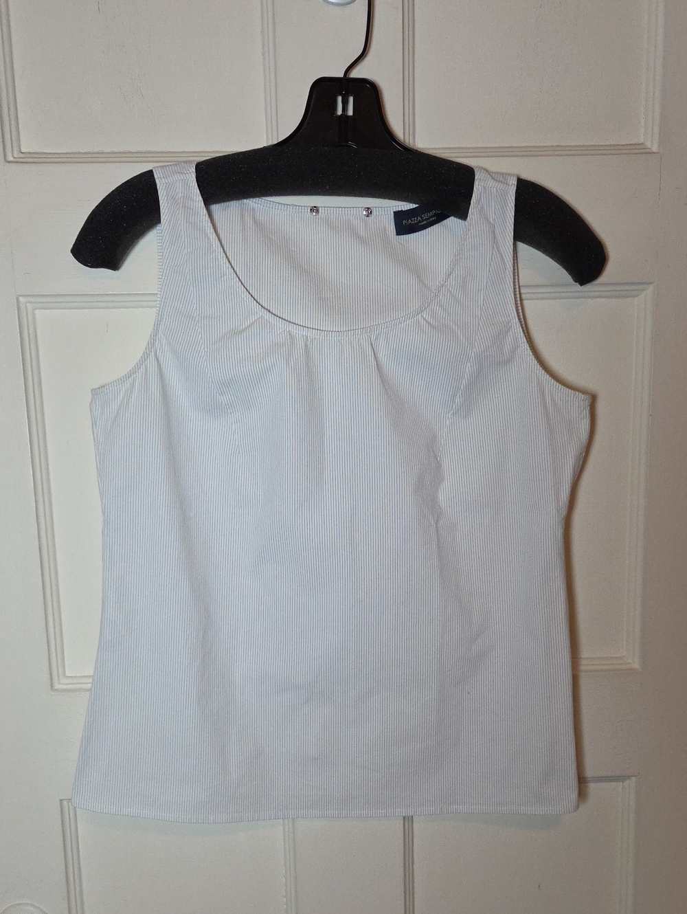 Piazza Sempione White Pinstripe Scoop Neck Shell Top In White & Blue IT 42